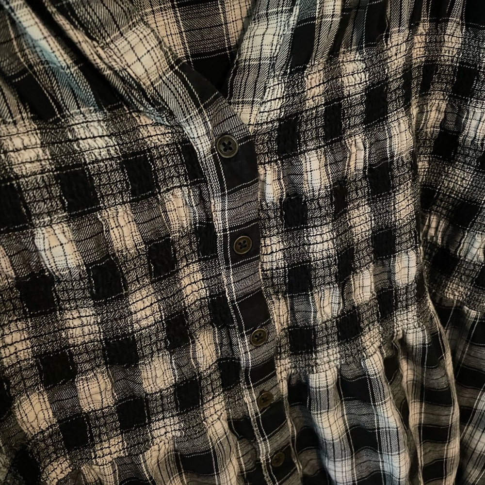 Knox Rose button up plaid dress with smocking and long sleeves